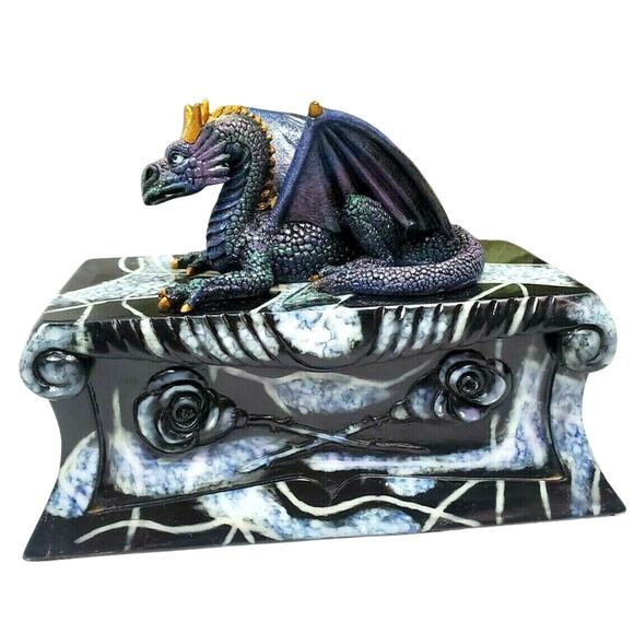 Vintage Coffin Crypt Box Dragon Figurine Fantasy Trinket Storage Goth Whimsigoth - Picture 1 of 9